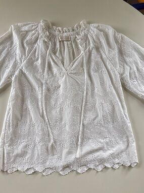 Natalie Martin White Eyelet Peasant Top